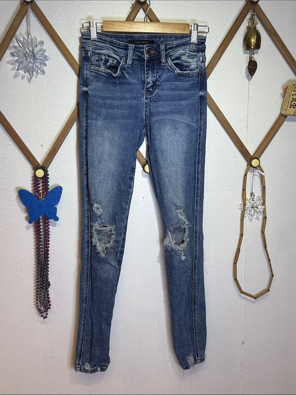 Flying Monkey Mid Blue Distressed Skinny Jeans